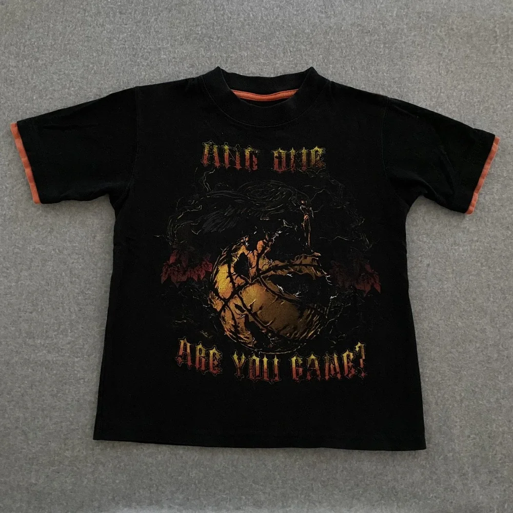 Vintage Y2K AND1‎ Shirt Youth Sz 8 Raven Basketball Are You Game Goth Tee 15x17